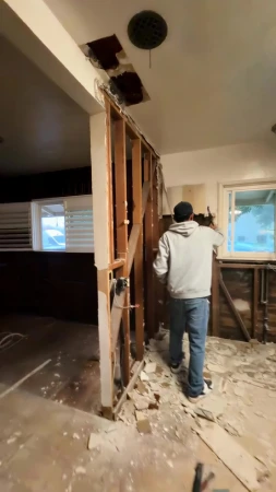 Kitchen Remodel in Visalia, CA. Taking the drywall down so we can see what we are working with before anything moves.